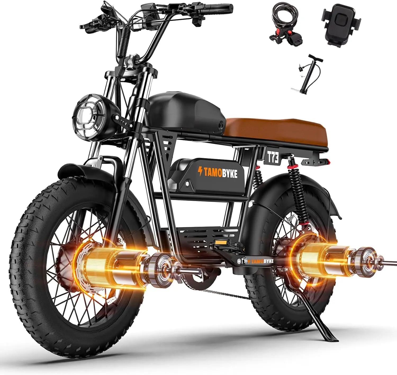 【SummerVibes】TAMOBYKE T73 PRO MAX Electric Bike for Adults 3000W Motor 37.5MPH 20 Miles 48V 20.8 AH Dual Batteries 20x4 Fat Tire Hydraulic Brake Full Suspension Moped Style Ebike Fatbike