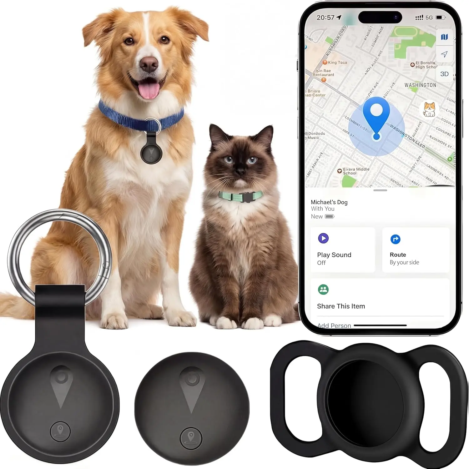 GPS Tracker For Dogs, Smart Collar With Real-Time Location  Pet Location Tracker With Holder, No Monthly Fee  No SIM Card, Works With IOS Find My, Ultra-Slim, IP68 Waterproof