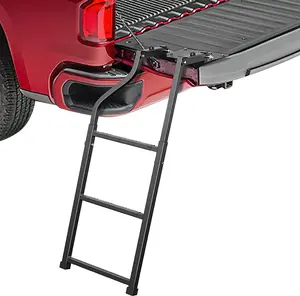 Nilight Foldable Truck Tailgate Ladder for Pickup with Aluminum Step Grip Plates, Replaceable Rubber Ladder Feet & Stainless Steel Self Drilling Hex Screws for Easy Installation