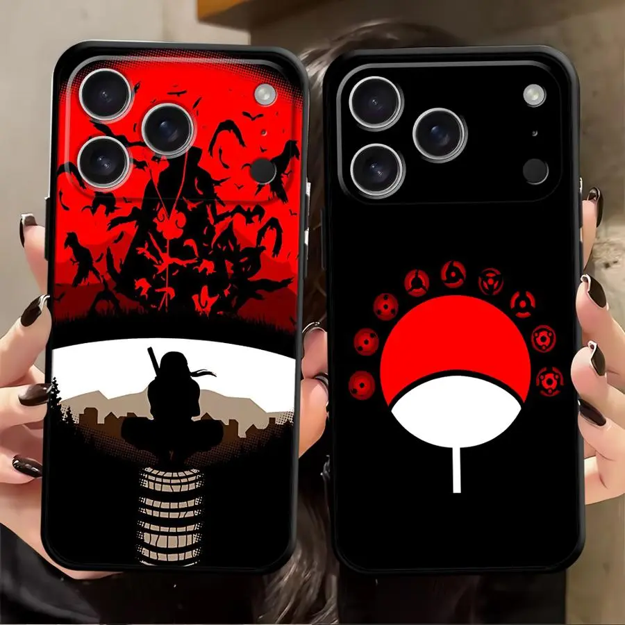 Anime Akatsuki Uchiha Itachi Customized Soft Silicon-TPU Black Phone Case for iPhone 17, 16, 15, 14, 13, 12, 11, Pro, Max, Plus, Air