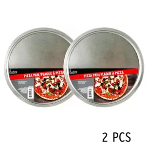 Set Of 2 12-Inch Round Nonstick Stainless Steel Silver Pizza Pan Durable And Reliable Easy To Wash For Baking