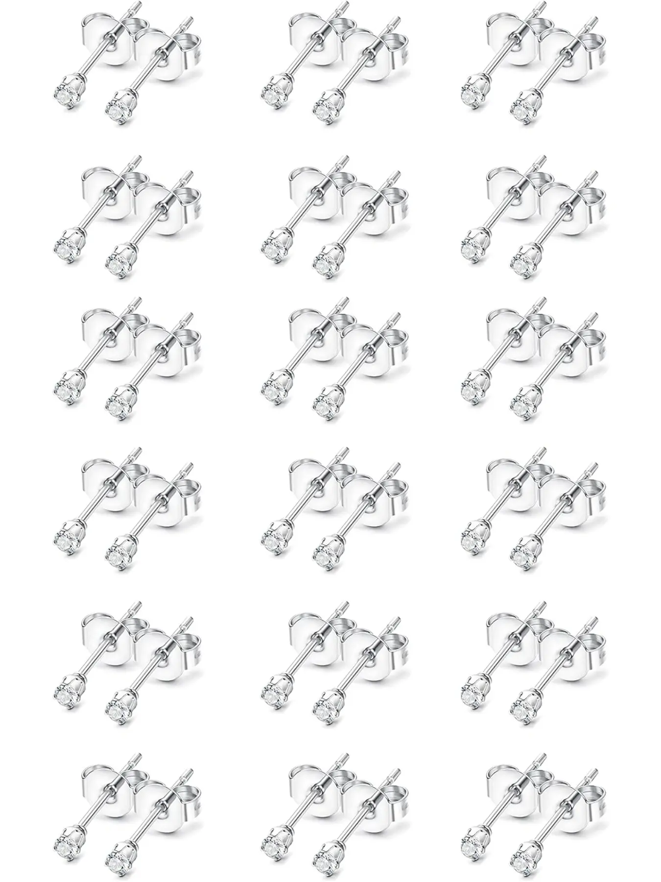 18-24 Pairs Tiny Stud Earrings, Stud Earring Sets, Small Stainless Steel Cartlidge Ear Studs Set for Multiple Piercing Hypoallergenic 2MM CZ Earrings for Men Women Mini Round Ball Earrings 20G Stud Earring Jewelry