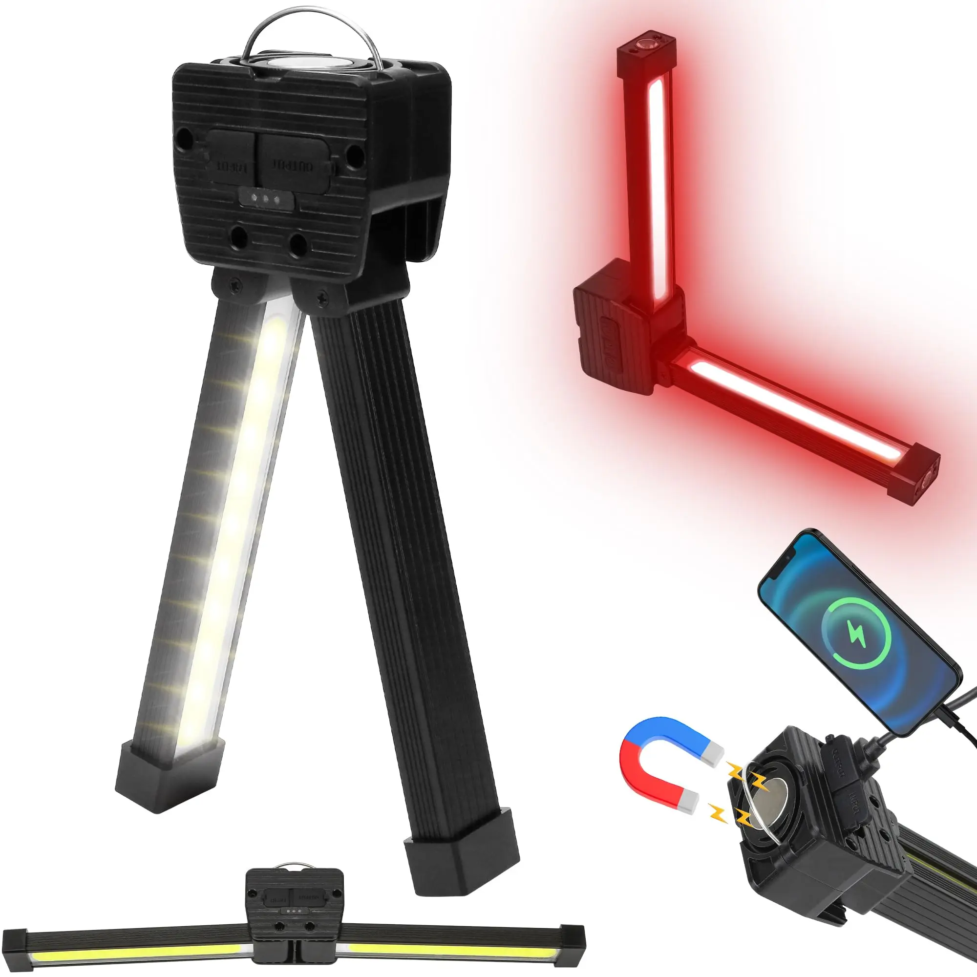 Rechargeable LED Work Lights, Portable Working Lights - Multifunctional Light with Magnetic - Rotatale with Hang Hook Camping Lamp, Car Rpair, Emergency Worklight