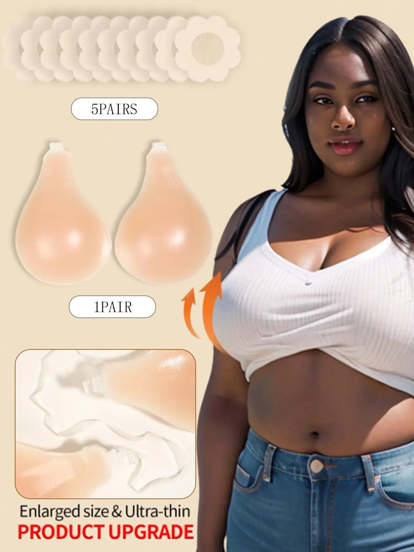 Women's silicone invisible spoon bra, with straps, non-slip, thickened, gathers small breasts, enhances cleavage, self-adhesive breast pads, suitable for camisoles, underwear, wedding dresses, evening gowns, reusable, Casual, Womenswear