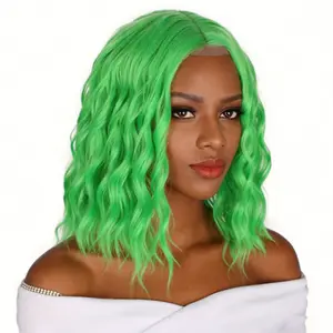 QGZ Green Middle Part Synthetic Heat Resistant Wigs for Women Daily Party Use 12 Inches