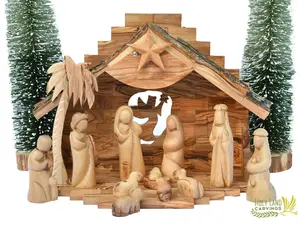 Large Nativity Set | Wooden Nativity Set for Christmas Manger Scene | Nativity Set Handmade | Olive Wood Nativity Set Christmas Décor