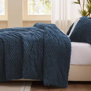 Fluffy King Comforter - Fuzzy Brushed Plaid Pattern Comforter Sets, Fluffy Velvet Blue, 3, Winter Comforter King