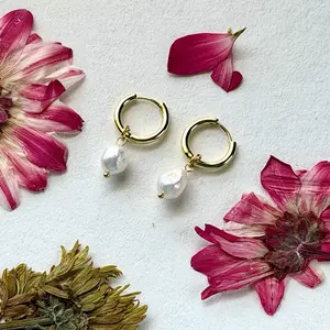 18K Gold Huggies Pearl Earrings