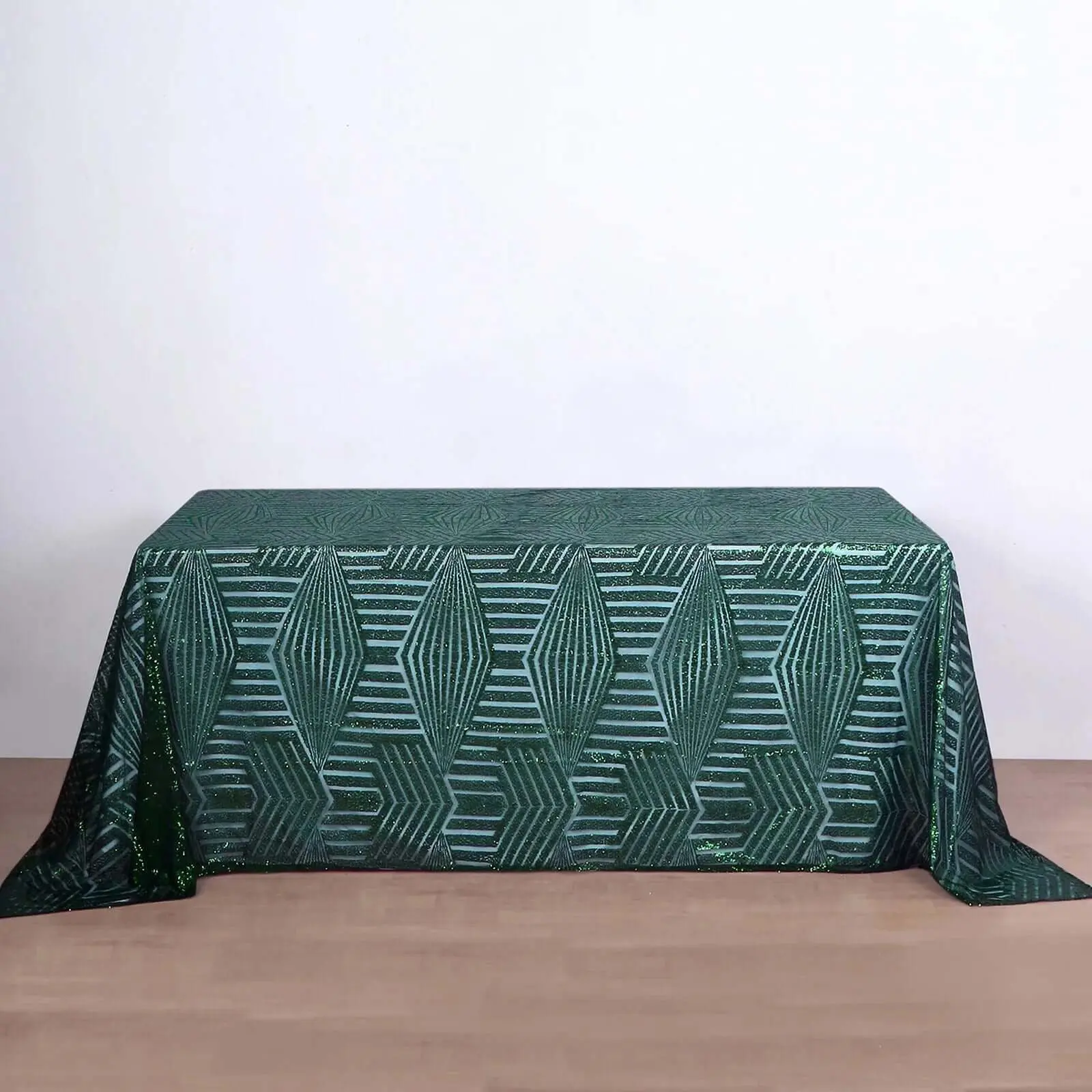 Hunter Emerald Green Sequin Rectangle Tablecloth - 90"x132" Geometric Diamond Pattern, Seamless Shimmering Tabletop Decor, Dry Clean Only for Bridal Showers, Weddings, Events, Decor Table Topper