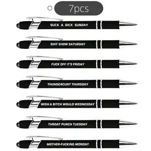 7pcs Funny  with Fun Humorous Office Ballpoint Pens , Office  Touch Screen Stylus Pen Encouraging, Black Ink ， Retractable Metallic Pen with Satirical Negative Statements