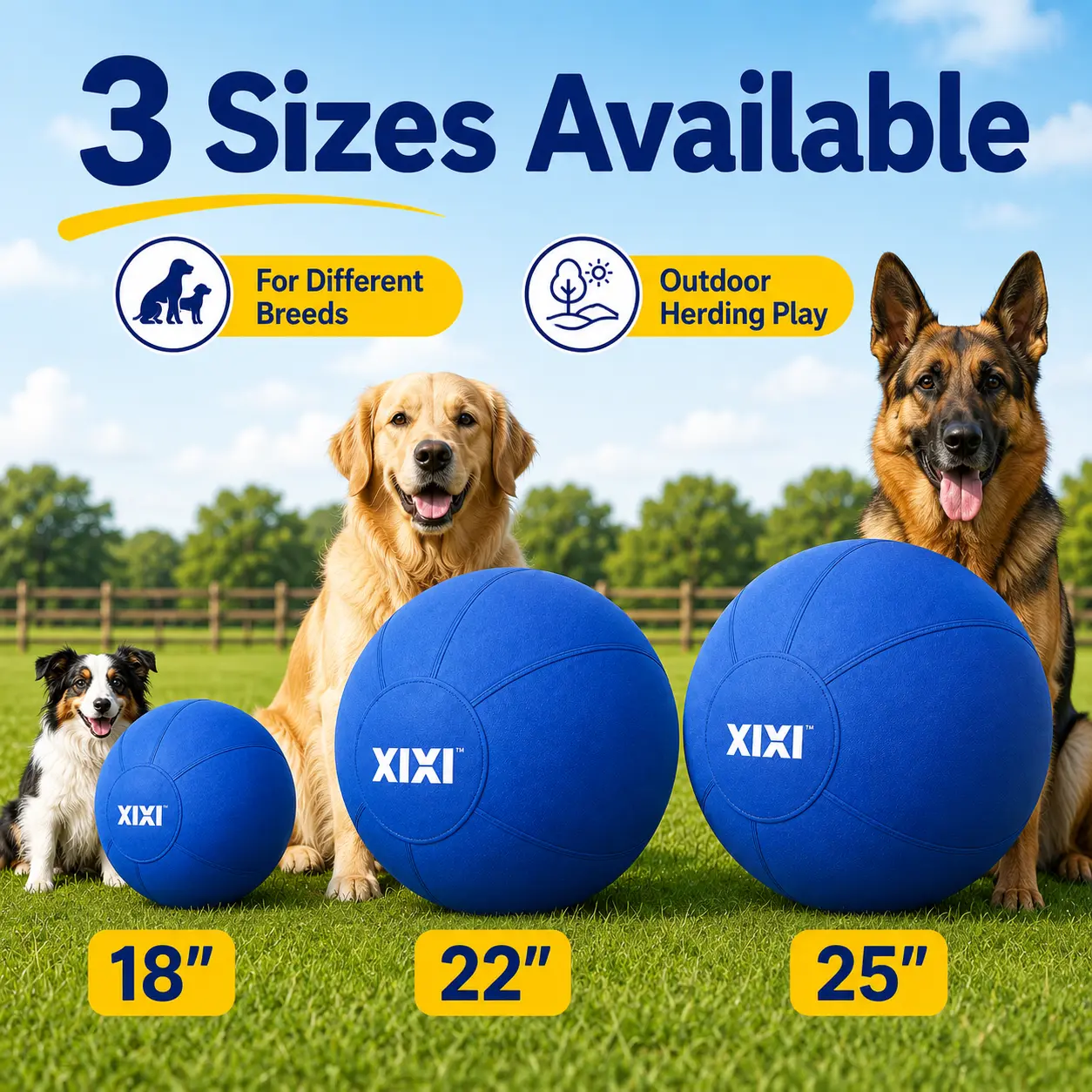 xixiPup Large Dog Exercise Ball - Durable Oxford Cover Interactive Herding & Training Toy, Encourages Exercise & Engaging Play for Outdoor Use, 18-in/22-in/25-in Sizes