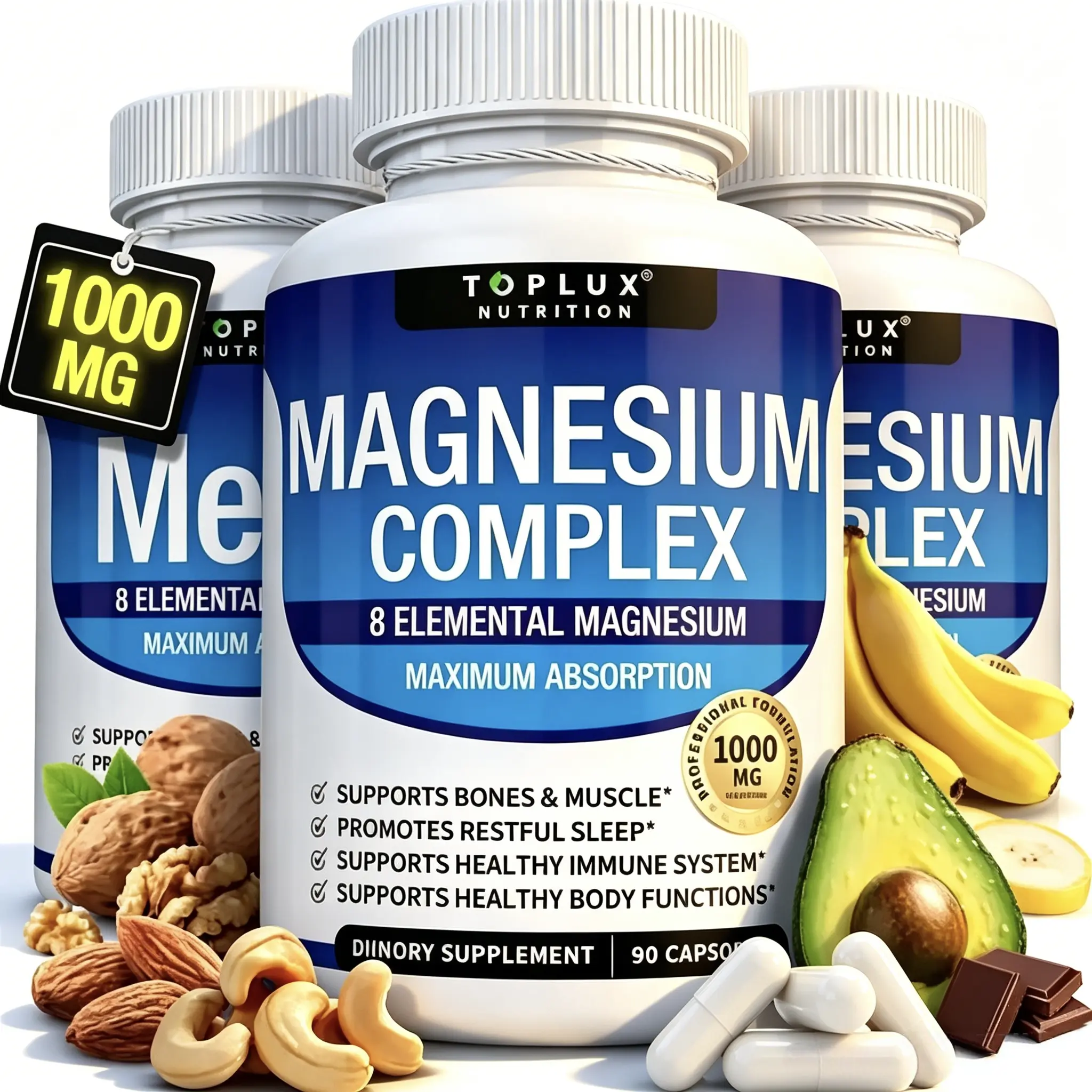3Pack Toplux Magnesium Complex 8 Essential Magnesium Supplement