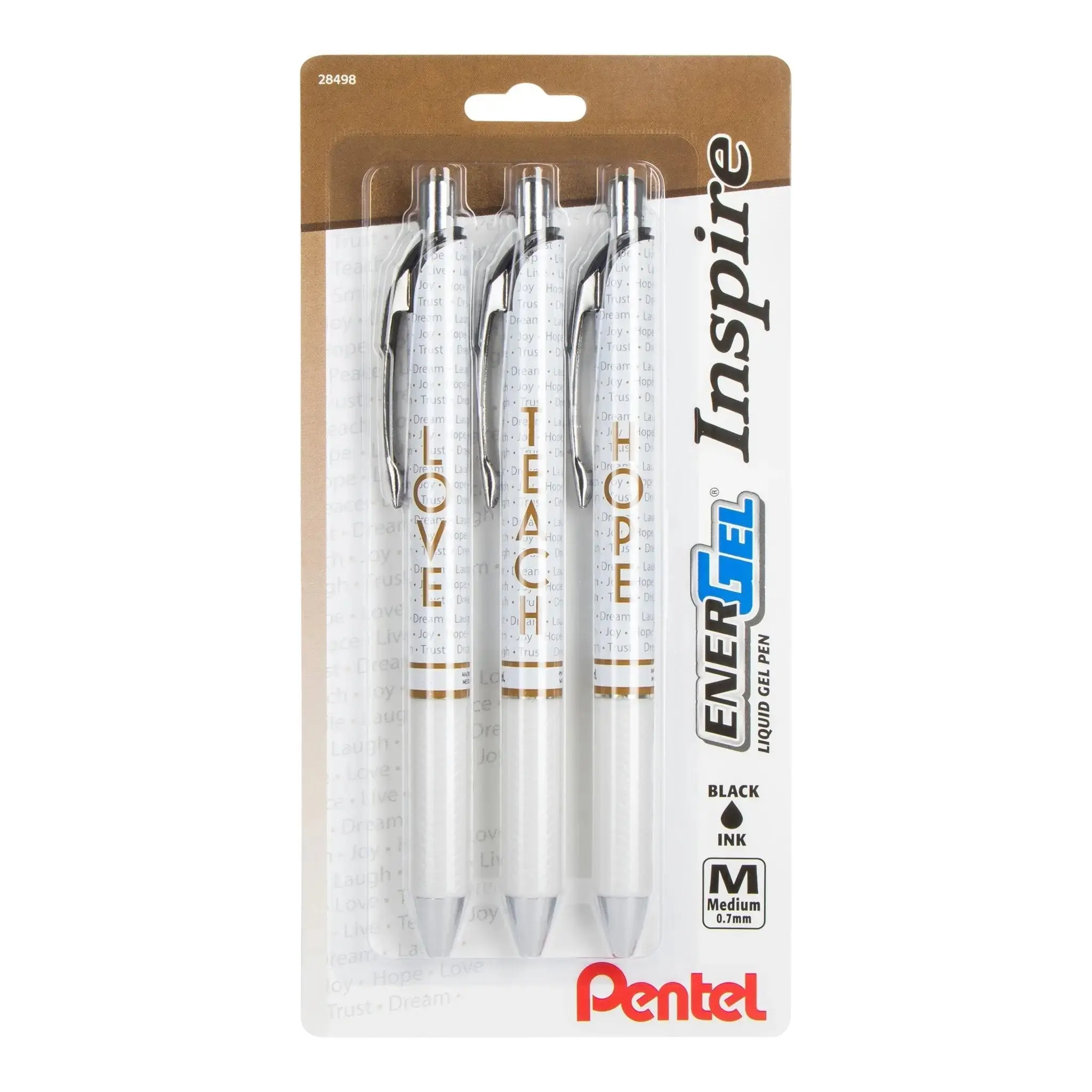 EnerGel Inspire Refillable Writing Pen - 0.7mm, Black Ink, 3-Pack (Love, Teach, Hope) - Smooth Writing Office Stationery for Computers & Office Use, Smooth Writing Pen