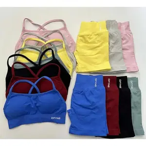（Has tags）Dfyne Dynamic Workout Set - Seamless High-Waisted Shorts & Open-Back Sports Bra for Women No Front Seam Sculpting Gym Fit in Multiple Colors