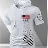 Men's "1776 & USA Flag" Hooded Short-Sleeve Fitted Tee, Distressed Retro Patriotic Alternative Streetwear Clothes, Casual Lifestyle T-Shirt, Tops