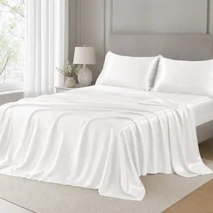 Sasttie Satin Sheets Queen Size - 4 Pieces Luxury Soft Wine Silky Bed Sheets Set with Pillowcases - Smooth Silk-Like Satin Fabric, Reinforced 14 Inches Pocket, Oeko-Tex Certified