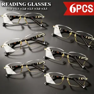6-Pack Crystal Lens Reading Glasses Set for Men and Women, Clear Wear-Resistant HD Readers, Comfortable Daily Reading Eyeglasses