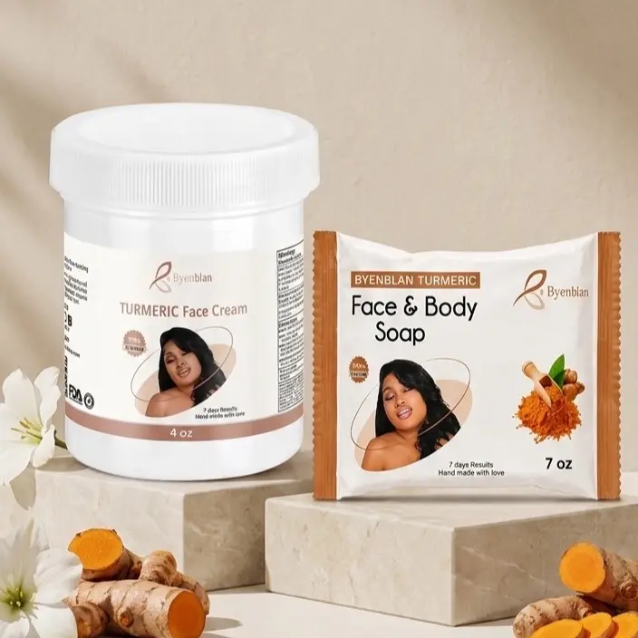 ByenBlan Turmeric Soap & Cleanser Set - 7 oz Body Soap, 4 oz Hydrating Creme, Moisture-Boosting Body Care Set