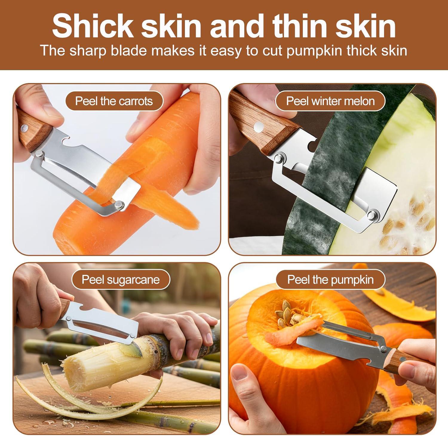 KOMOX 2-in-1 Fruit & Veggie Peeler with Bottle Opener Sharp Stainless Steel Wooden Handle Ergonomic Non-slip Design for Comfortable Grip