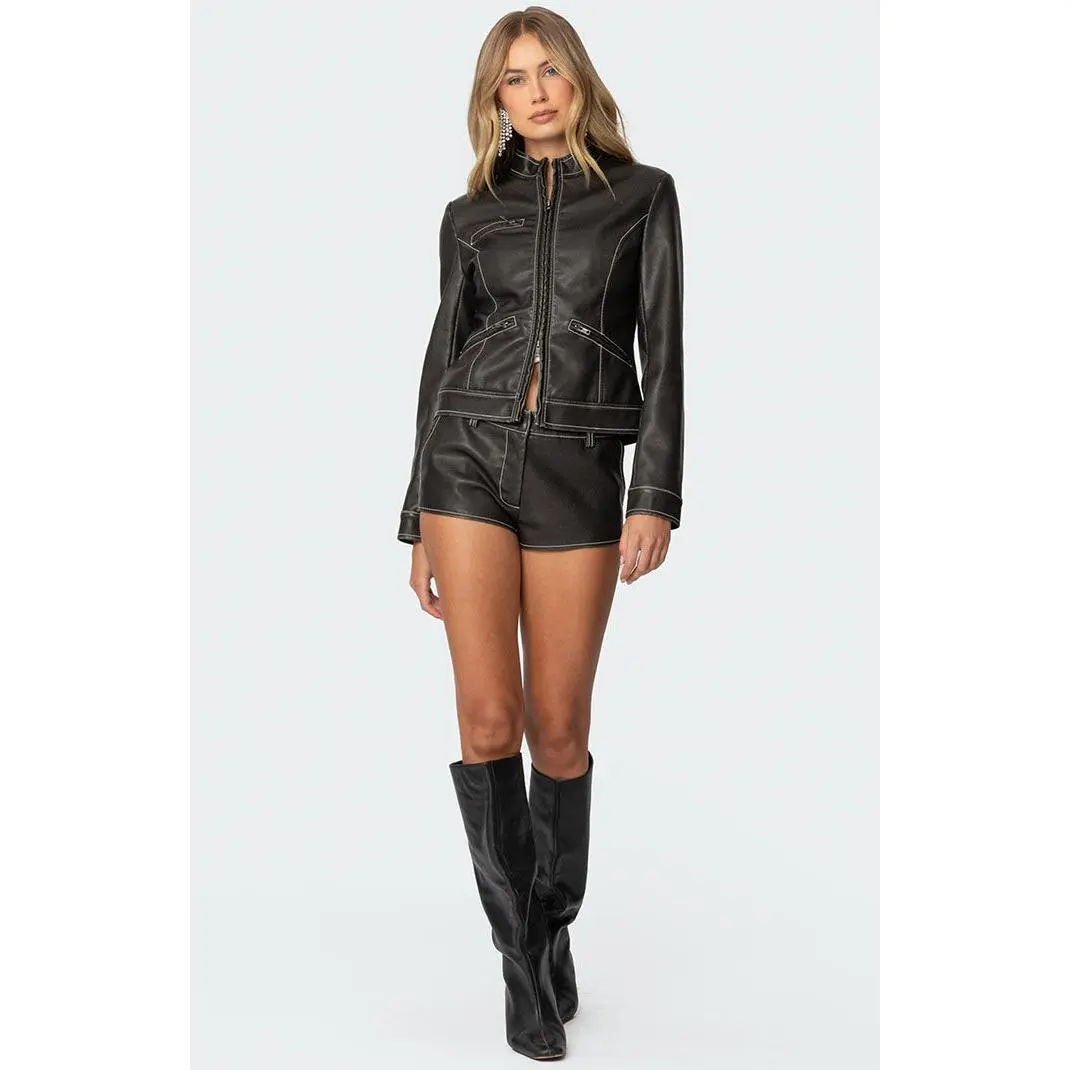 Edikted Women's Blaise Faux Leather Micro Shorts
