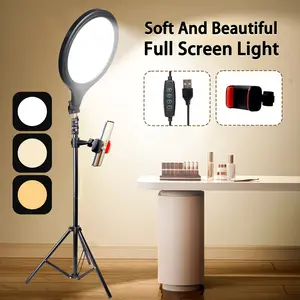 10" Full-Screen Circular Live Streaming Light with 110cm Adjustable Bracket, USB Powered Dimmable LED Light with Flexible Tripod & Phone Holder for iPhone Android Mobile - Perfect for Spring, Memorial Day & Mothers Day Content Creation outdoorfun