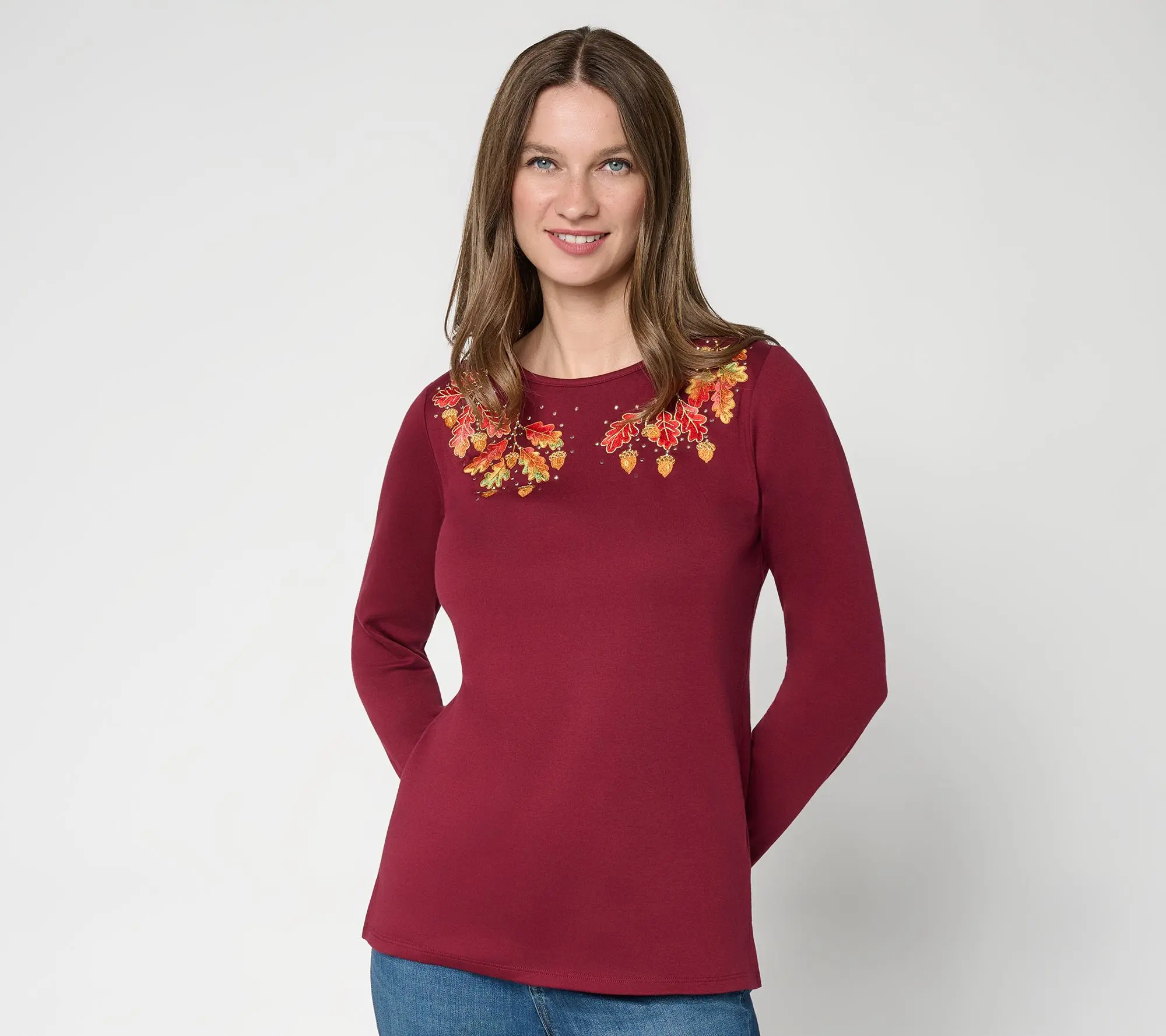 Quacker Factory Falling Leaves Long Sleeve Top