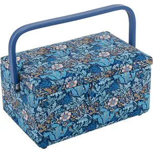 Hobby Gift Medium Sewing Box with Handle Cotton Fabric Craft Storage Box with Internal Tray Pocket and Pin Cushion for Sewing Accessories and Hobby Storage