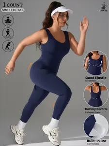 1-piece large-size women's sleeveless body-shaping Tummy control sports jumpsuit, Sporty Comfy Jumpsuit, with removable built in bra pads, available in (1XL-5XL), suitable for fitness, yoga, and daily casual wear, wearable all year round