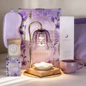 Relaxing Birthday Gifts for Women: Purple Flower Candle Warmer Lamp with Scented Candles Gift Set for Mom Dimmable Wax Warmer with Timer