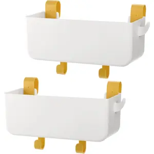 X-SBB38 2 Pack Bedside Organizer Hanging Caddy, Bunk Bed Shelf Plastic Storage Basket with Hooks for Dorm, Bathroom Handrail, Remote Holder, Bottles, Office Supplies Cabinet Boxes