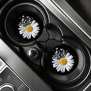 Floral Pattern Car Coaster, Waterproof Car Round Cup Mat, Universal Car Cup Pad, Car Interior Decorative Decoration Accessories, Car Accessory, Car Decorations