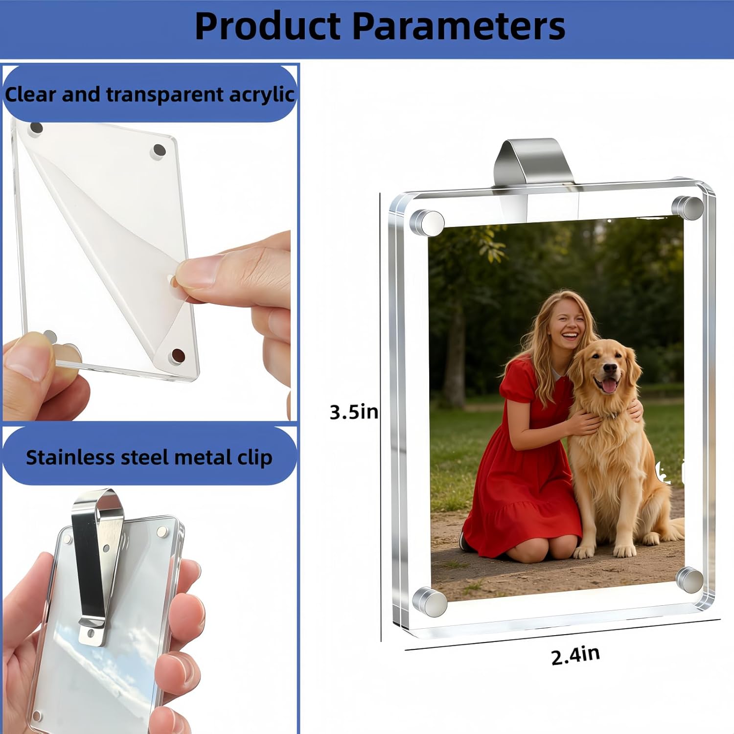 2Packs Car Picture Holder for Sun Visor, Clear Acrylic Magnet Car Visor Photo Clip, 2.36"x3.5" Picture Frame, Horizontal & Vertical Personalized Photo Display for Car Decorations Gifts