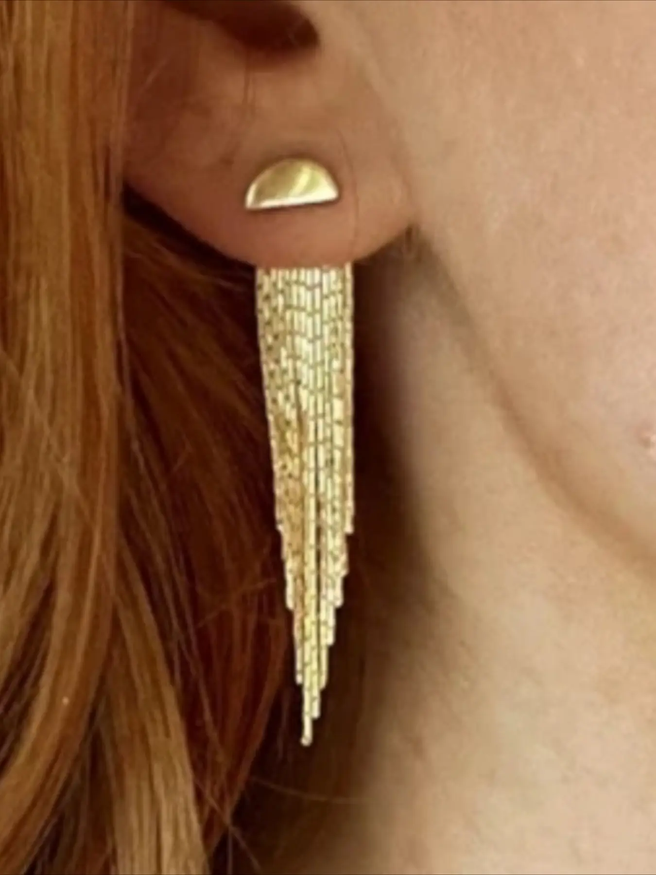 Fringe Ear Jackets/ Golden Tassel Earrings/ Dangle Earrings/ Boho Earrings/art Deco Earrings / Earring Jackets