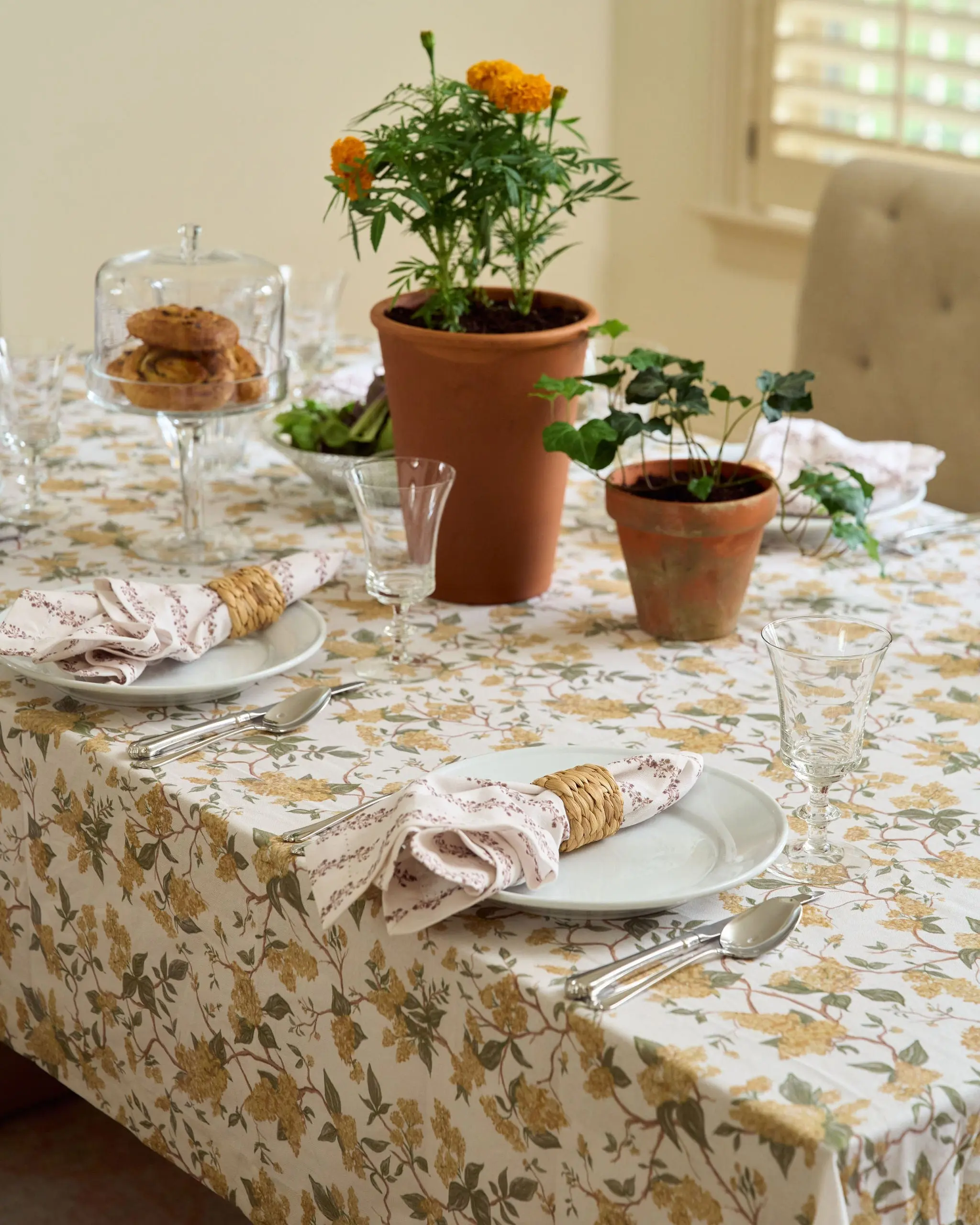 Hyacinth Marigold Floral Cotton Tablecloth