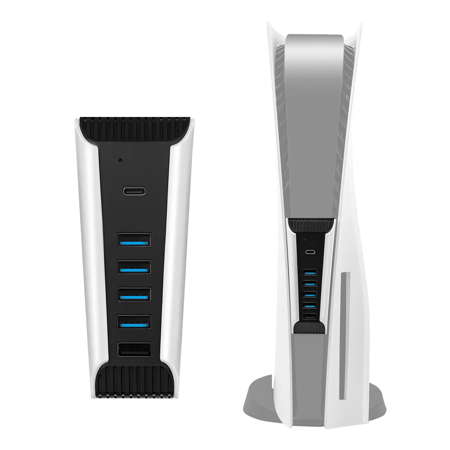 Mcbazel 6 in 1 USB Hub for PS5, USB Port Expander with 4 USB 2.0, 1 Fast USB Charging Port, and 1 Type-C Port for PlayStation 5 Console CFI-1000/1100/1200(Not for PS5 Slim/Pro)