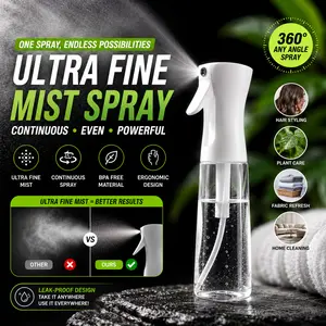 Continuous Fine Mist Spray Bottle 6.76oz – Refillable Water Mister for Hair, Ironing, Furniture Cleaning, Beauty Routine & Home Essentials