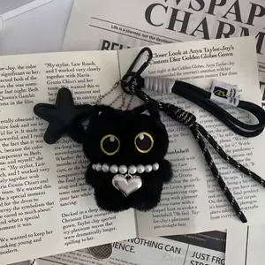 A Cute Little Black Cat with a Necklace, Made of Soft Polyester, Perfect for Pets to Play And Interact With, Plush Keychain, Lovely Plush Strap, Plush Keyholder, Kitty Doll, Beautiful And Cheap Plush, Dog Toy, Plushie, Soft Toys, Soft Toy