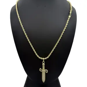 #313 14K Laminated High Quality Dagger Pendant 1.5Inch long with rope chain size 24Inch long and 3mm wide