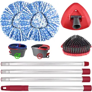 Mop Heads Replacement Set with Adjustable 30-58 Inch Mop Handle, 2 Microfiber Mop Heads, Scrub Brush Head and Spin Base for 2 Tank Rinse Mop System, Floor Cleaning and Home Use