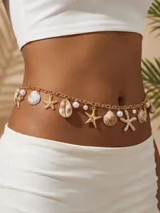 Boho Starfish Shell Multi-Pendant Waist Chain for Women, Summer Beach Vacation Wear, Perfect Gift, Stylish Accessory