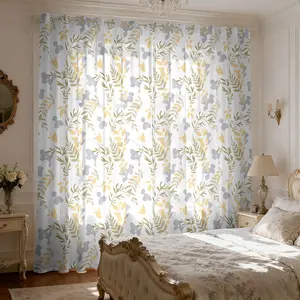 2 pieces of forest vine flowers yellow green branches light blue gray flower print filter translucent curtains suitable for machine washable decorative curtains in living room, bedroom, kitchen and other decorative curtains