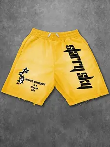Men's Sporty Active Athletic Shorts, Loose Sports Shorts, Stars Print Design, Comfortable Casual Streetwear, Hip-Hop Style, Fashionable Youthful American Trend, New Arrival, Streetwear Sports Shorts