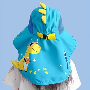Cute Cartoon Fisherman's Hat, UV Protection, Adjustable Drawstrings, Whistle Decor, Perfect for Outdoor Travel, Fun Accessory for Kids