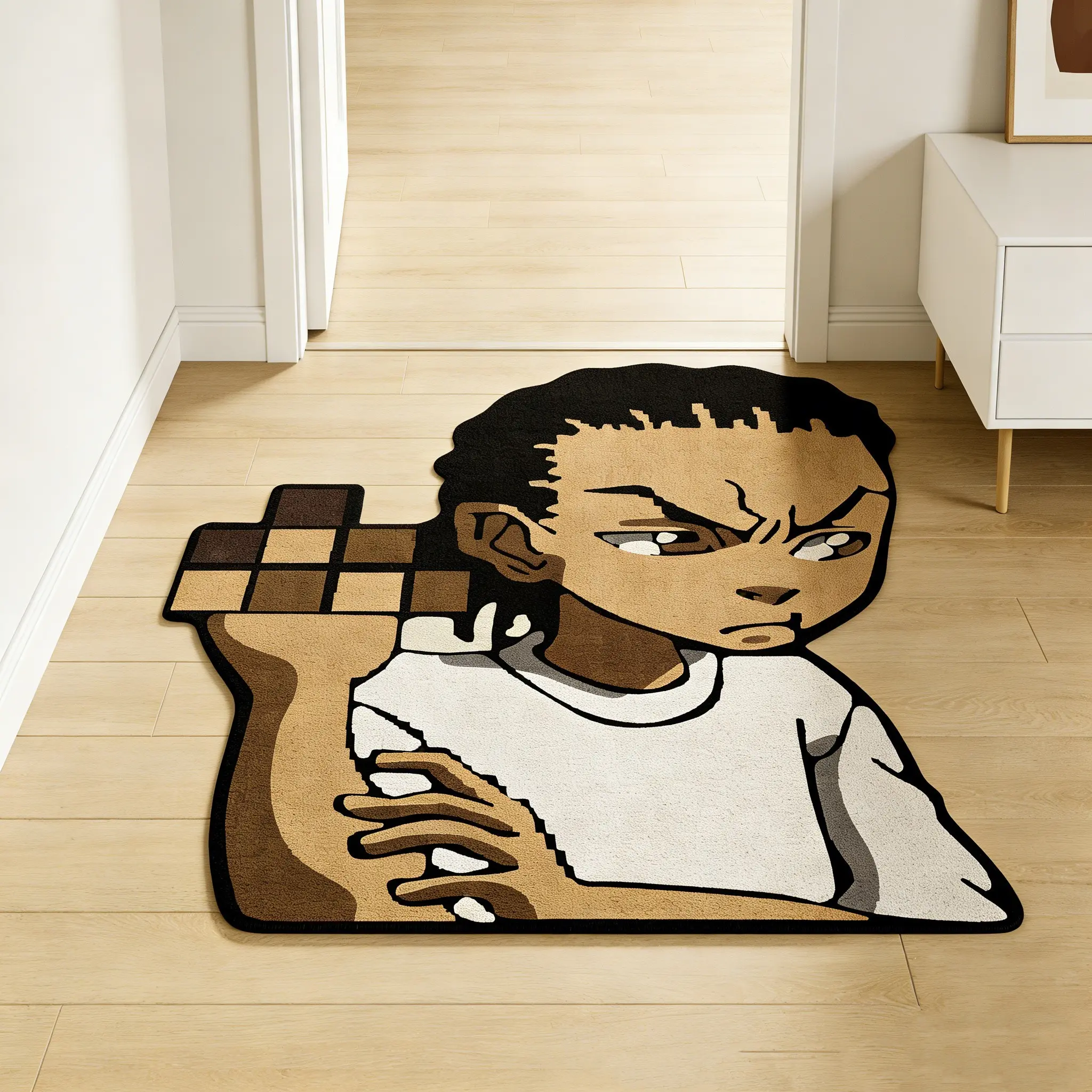 Trendy arm hugging boy, irregular carpet, Decorative area rug, contrasting color plush floor mat, entrance foyer antislip and wear-resistant foot mat, e-sports room decoration mat, personalized home decoration, Fluffy Rug, Fluffy Area Rugs, Soft Area Rug