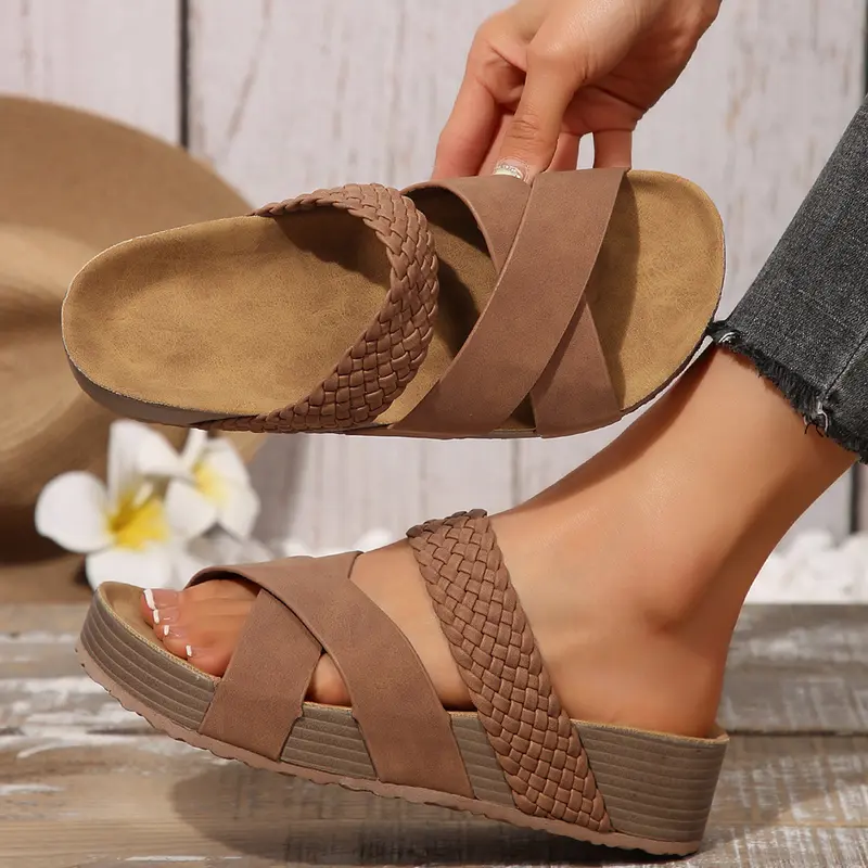 Women Fashion Sandals Thick Bottom Braided Cross Casual Slip-On Slippers Beach Sandals Springfresh Summer Vibes