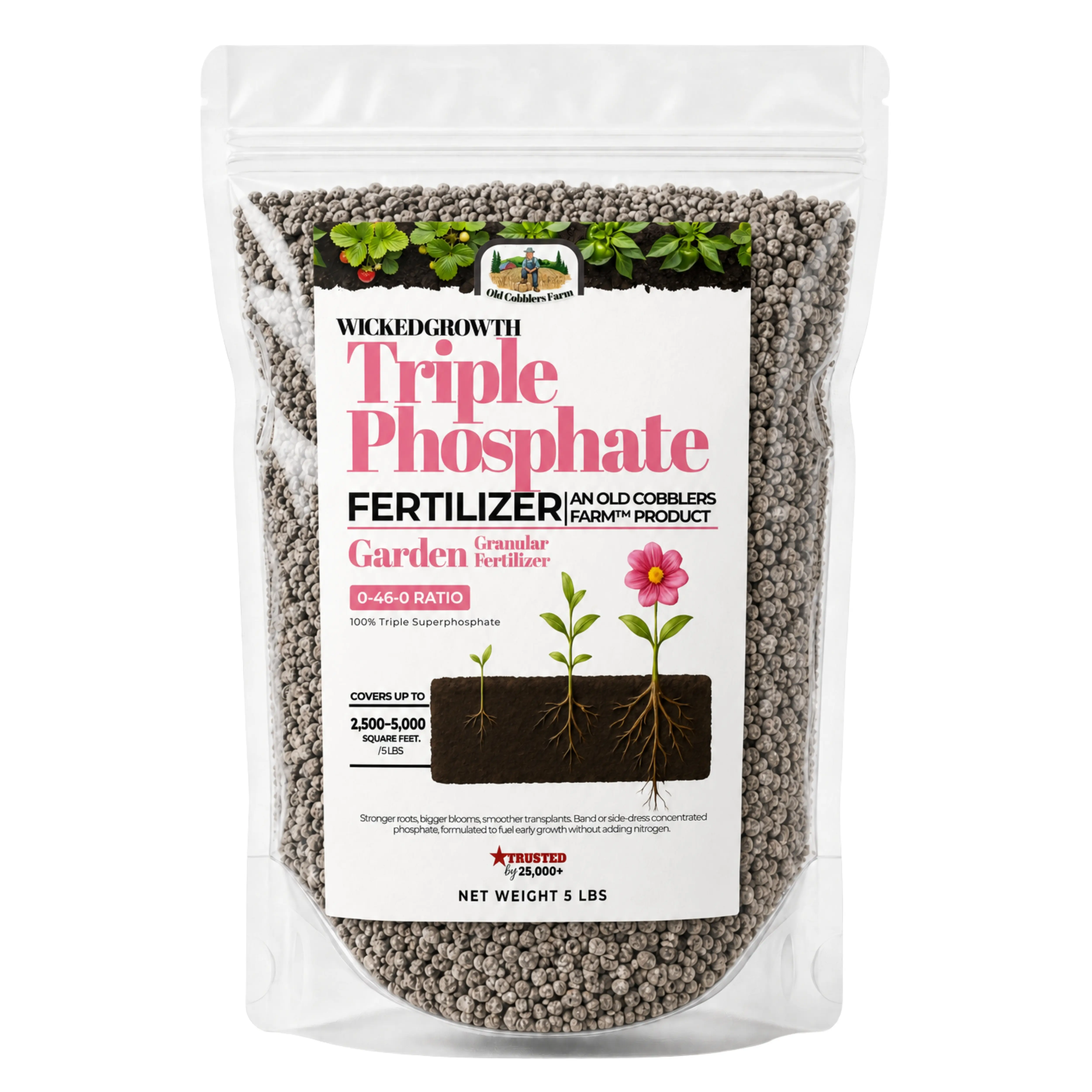 Old Cobblers Farm Wicked Growth Triple Phosphate Fertilizer, Triple Superphosphate Granular Plant Food for Root Development, Bloom Boost and Transplants, High Phosphorus Feed for Tomatoes, Roses, Bulbs and Vegetables