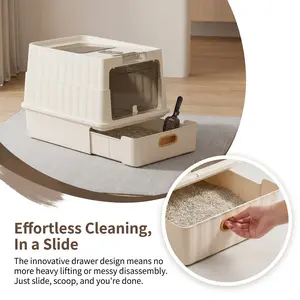 Effortless Cleaning Drawer Cat Litter Box with Innovative Slide-Out Design, No More Heavy Lifting or Messy Disassembly for Busy Owners, Jumbo Roomy Space for Large Cats and Multi-Cat Homes, 360 Enclosed Odor Lock , Anti-Tracking Top Exit