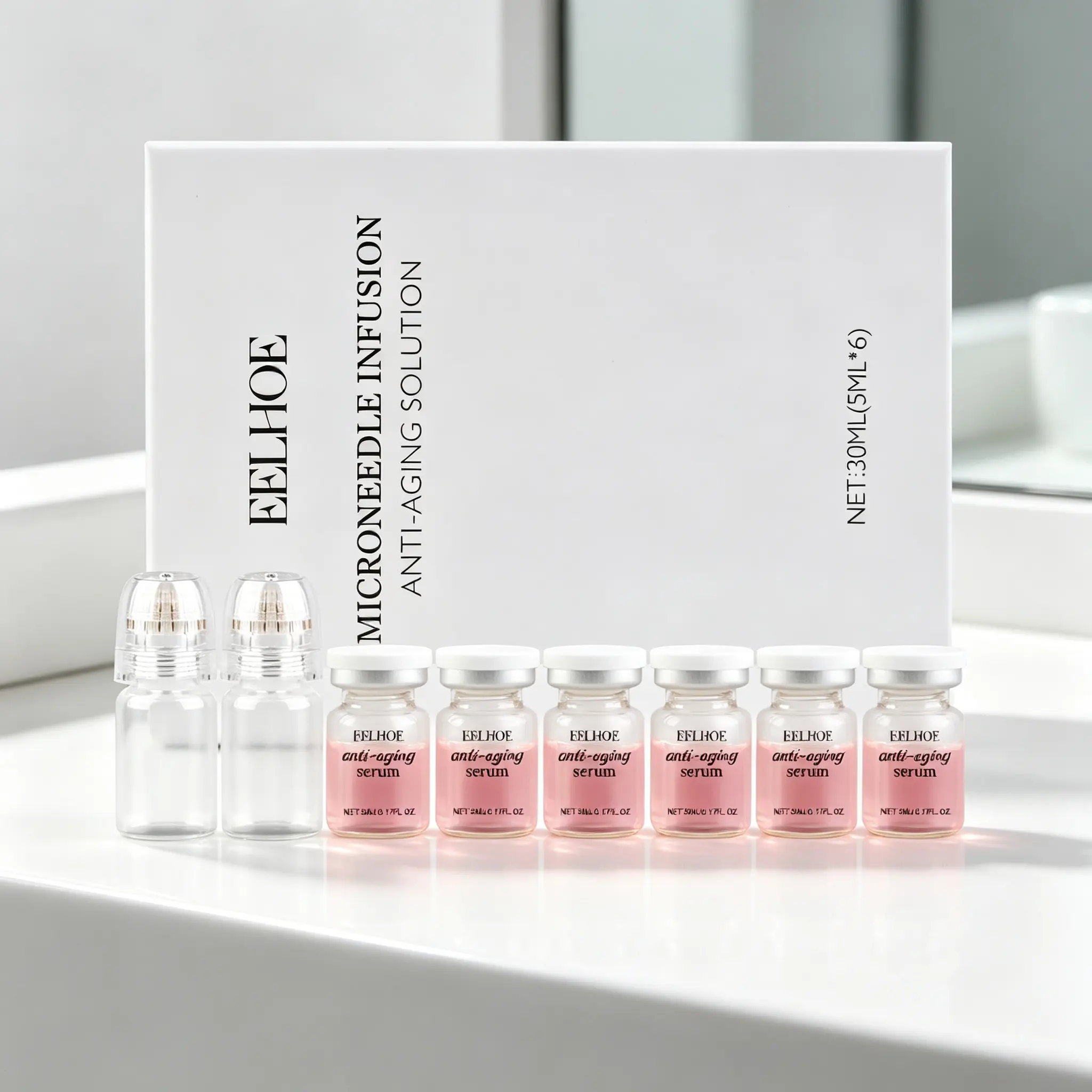 Bellhoe 6-Piece Microneedle Anti-Wrinkle Serum Kit (30ml Each) – Daily Gentle Face Lifting Essence, Collagen Boosting, Dark Spot Corrector, Hydrating Radiant Smoothing Firming Ampoule