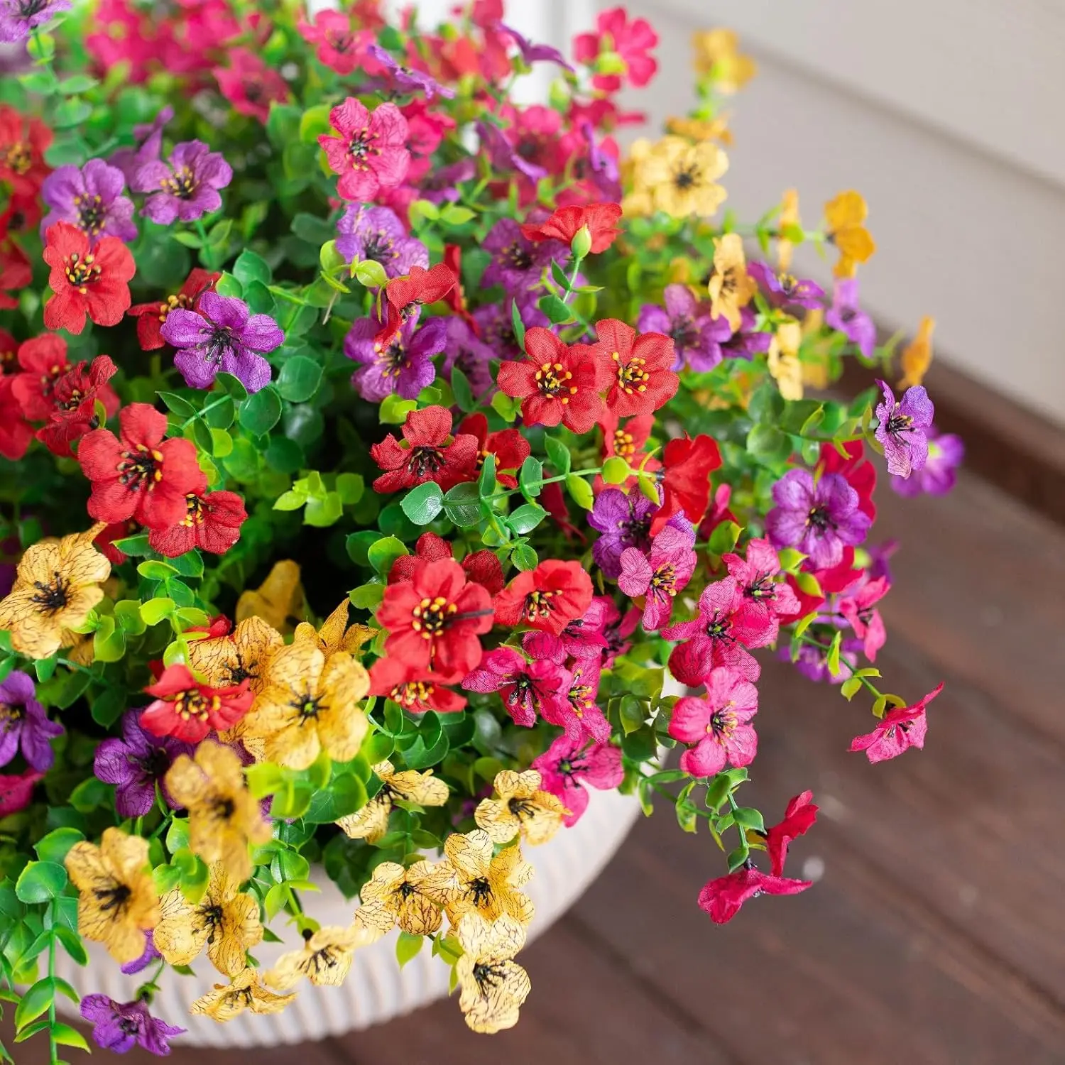 12-Bundle UV-Resistant Artificial Faux Daisy & Eucalyptus Flowers - Decorative Outdoor Floral Arrangement, Accessories Bundle Artificial Flowers for Home Planter Porch Patio Spring Summer Floral Decor