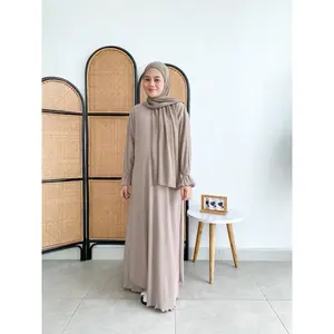 Adha Labels Woman Long-Sleeve Dress in Nude Color with Ruffle Sleeve Stylish Muslim Dress